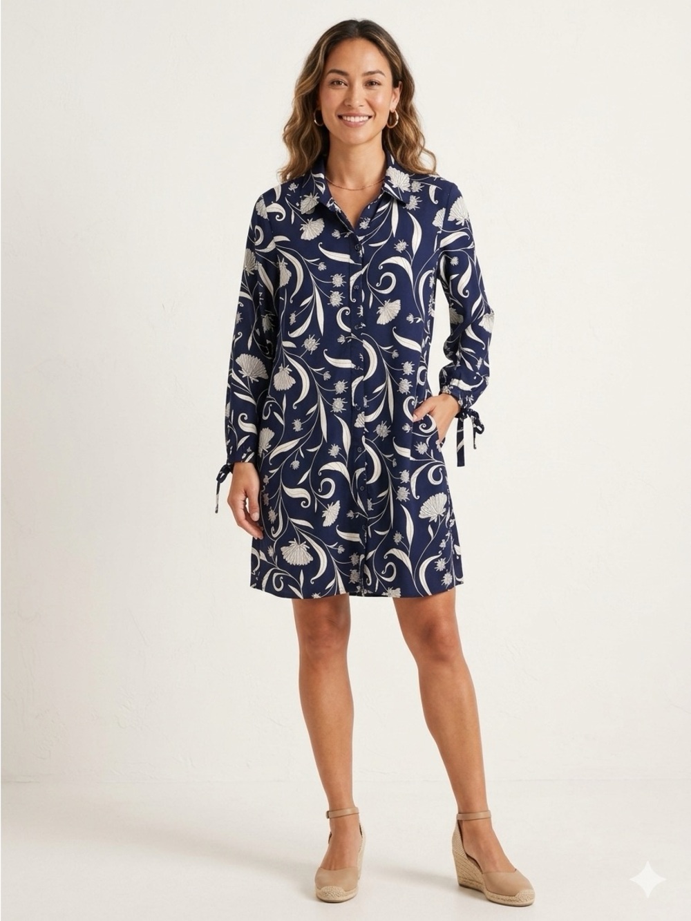 Lilla P Navy Floral Button-Front Tunic Coat